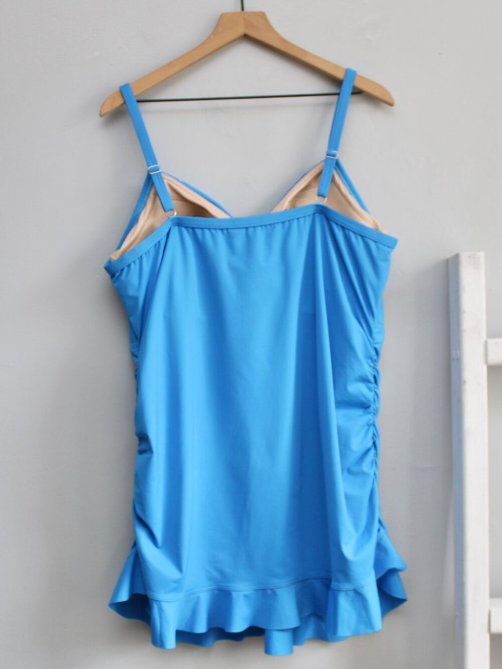 Lands’ End Blue Ruffle Spaghetti Strap Underwire Swim Tankini Tunic Top Size 22W - Picture 2 of 6